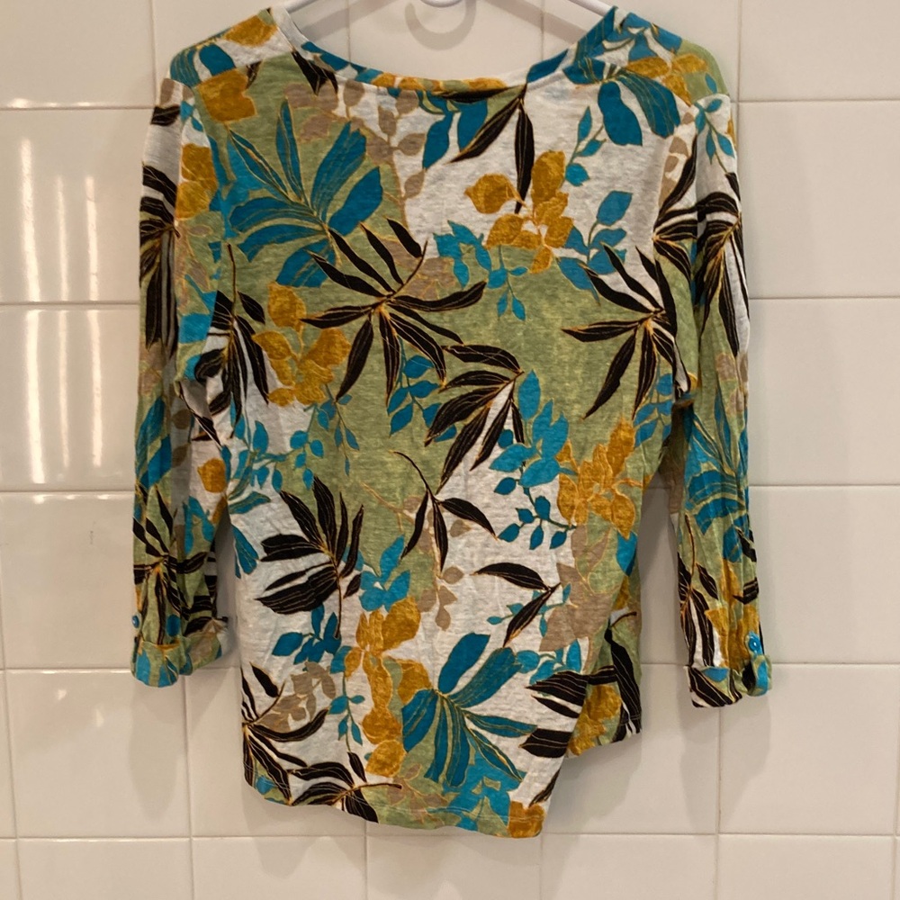Chico's Floral 3/4 Sleeve Tops - Blue and Green - Picture 9 of 11